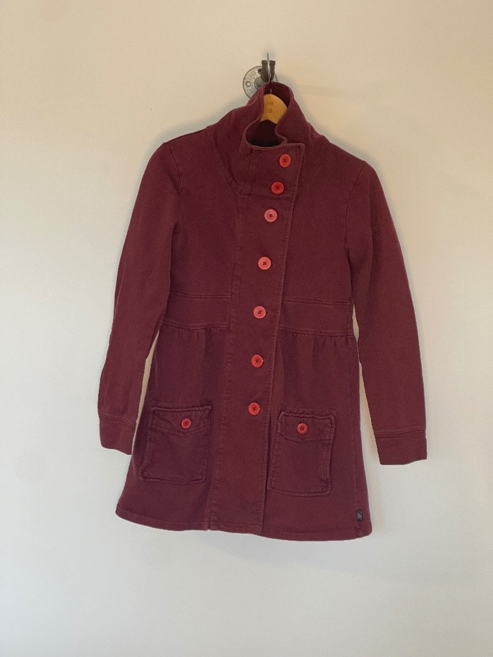 prAna Burgundy Cotton Button Jacket Coat Size S